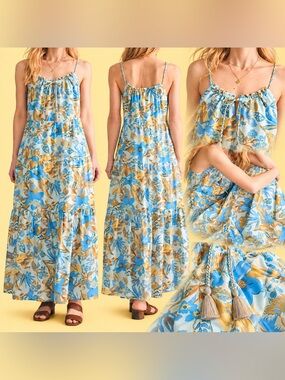Faherty Sun Chaser Silk Blend Floral Maxi Dress Paradise Blossom M-L NWT $328